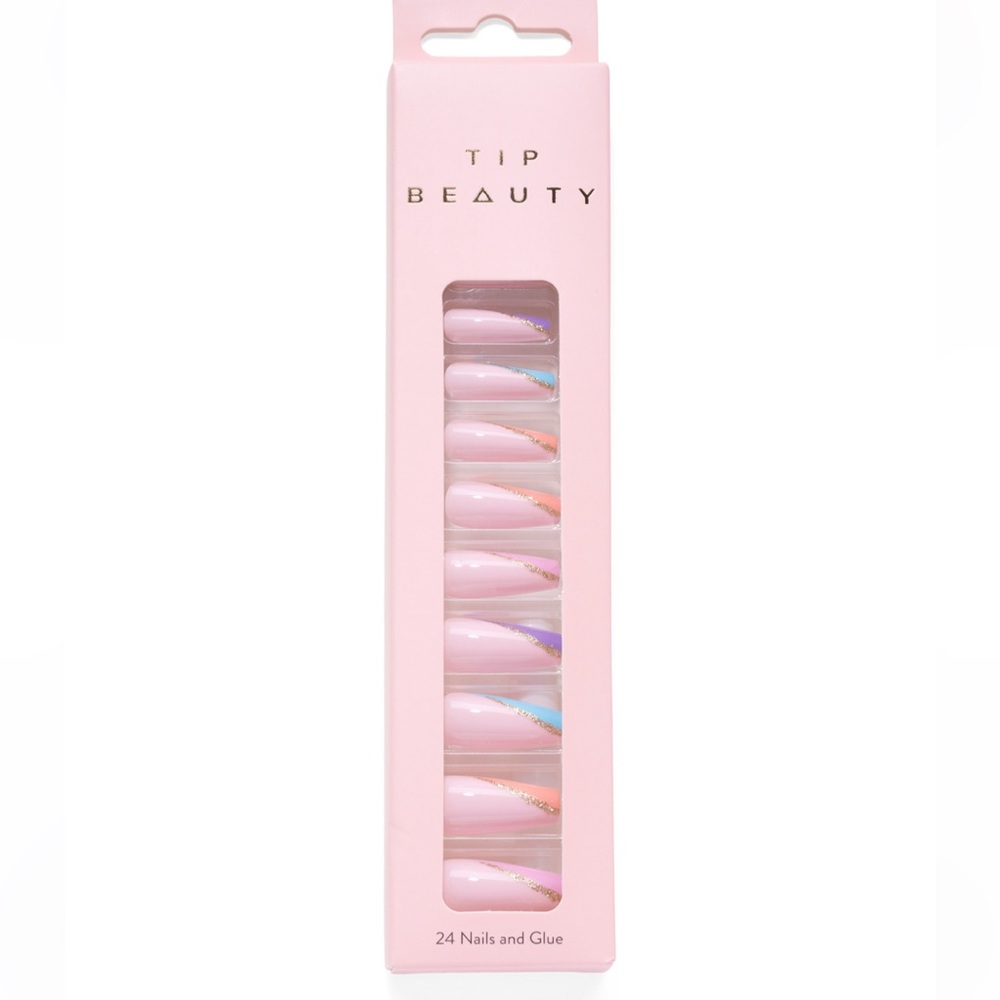 TIP BEAUTY Glitter Asymetrical French Manicure Glue & Nail Set, 24ct, Multicolor